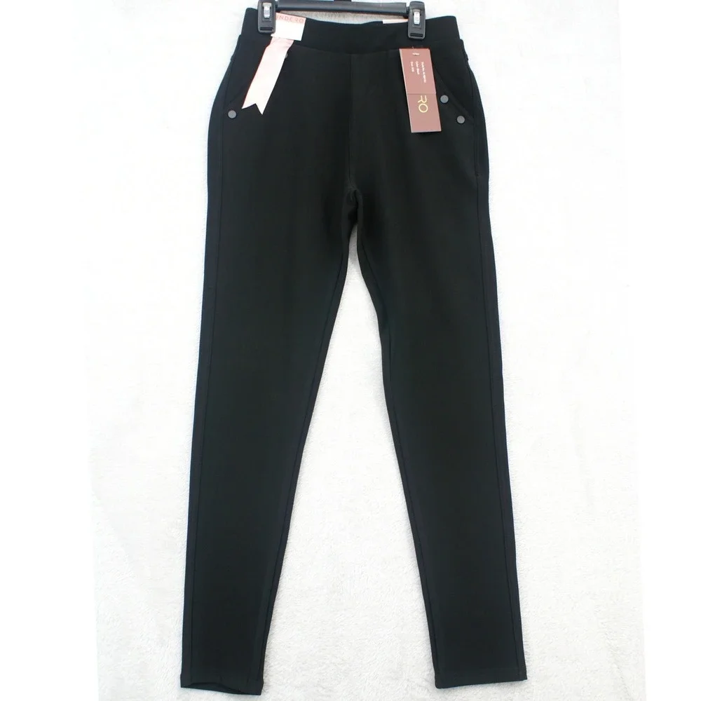 Indero Scuba Knit Black Stretch Pants Mens S/M Elastic Waist Button Accent
